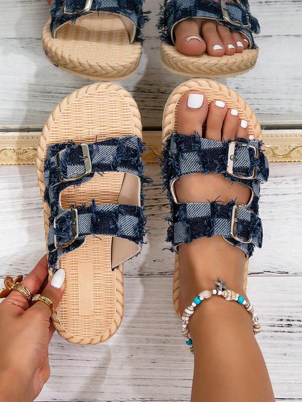 2025 New Women's Versatile Comfortable Sexy Open Toe Fashion Non-Slip Durable Buckle Slippers, Shock-Absorbing Soft Sandals