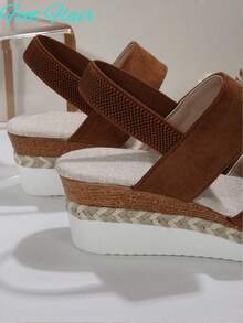 Dép quai hậu hở mũi đế vải lanh đàn hồi cỡ lớn Foot Flair dành cho nữ, phong cách Bohemian Beach, thoải mái cho mùa hè, màu nâu - màu nâu - Xem 8