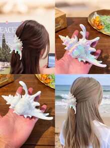 发夹 1 件海洋系列贝壳发爪夹，优雅的个性化发饰，适合休闲聚会、工作、旅行、海滩照片、服装搭配发饰、学校用品、大学秋季配饰