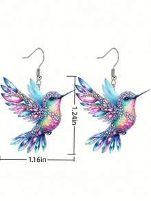 1 Pair Of Colorful Honeyeater Earrings, Acrylic Material With Stainless Steel Ear Hooks, Elegant And Cute Style, Suitable For Daily Wear, Little Bird Earrings - Blue - View 5
