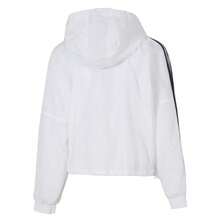 Adidas Originals 女士运动风衣夹克，3S 防风夹克，柔软舒适连帽都市通勤休闲上衣 JX1450 - 白色/黑色 - 查看 3