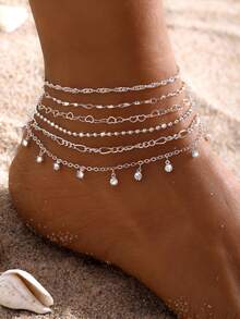 6pcs Minimalist Crystal Element Beach Anklet Set, Versatile Fashion Accessory Gift For Women & Girls, Ideal For Beach Vacation - Multicolor - View 5