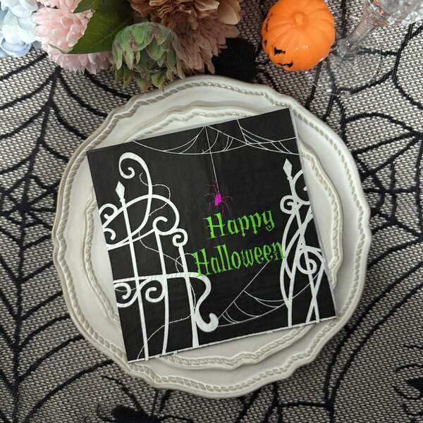 20 hojas, pañuelos de papel impresos de 3 capas gruesas para decoraciones de Halloween, una mesa de fiesta elegante, servilletas de papel con estampado de telaraña negra de estilo para la fiesta de Halloween feliz, 13*13 pulgadas