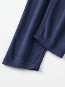 2pcs Men's Crew Neck Long Sleeve T-Shirt + Pants, Warm Casual Underlayer Fleece Sweatshirt Top And Bottoms For Autumn/Winter - Navy Blue - View 8