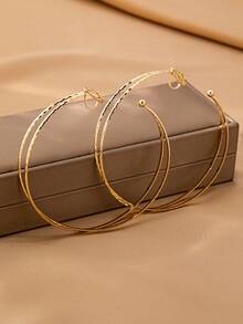 1对欧美时尚大号双圈铜十字复古蛇皮纹理夹式耳环，适合度假派对佩戴，夸张金色大号耳环，舒适弹力耳夹（无需耳洞） - 金黃色B - 查看 5