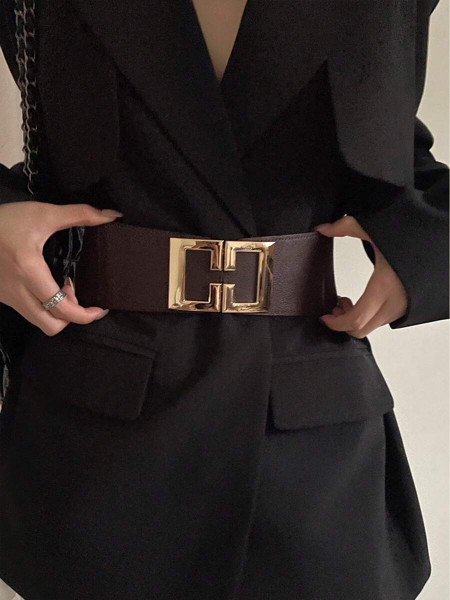 1 件咖啡色 PU 皮革修身腰带，适合女士秋季、秋季、万圣节