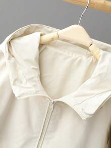 Women's Casual Hooded Loose Jacket, Military Style Windbreaker - Apricot - View 3