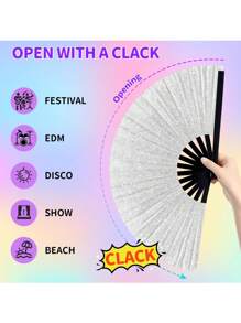 1 件手扇，闪亮纯色折叠扇。可折叠手扇，- 狂欢扇 - 优质面料大折叠扇，排舞，太极舞扇，尼龙布复古面料扇，舞台表演折叠扇，DIY 涂鸦纯色扇，适合男士/女士，节日，舞蹈，礼物