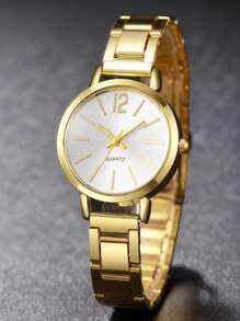 女士钢表带时尚钻石三眼数字表盘石英表组合套装（2 件/套） - 彩色 - 查看 4