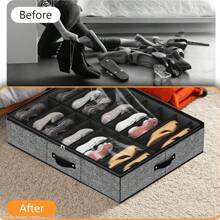 1 件 12 格可折叠床下鞋盒，12 个隔层防尘无纺布可堆叠鞋子收纳盒，节省空间且结构坚固，由 2 毫米厚纸板制成，适用于高跟鞋和运动鞋，29.3 英寸，家庭必备整理和收纳 - 彩色 - 查看 12