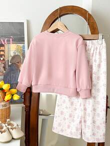 Humor Bear 2pcs/Set Baju Sweatshirt Lengan Panjang dan Celana Olahraga Kasual Anak Perempuan Motif Kelinci Kartun Bordir, Musim Gugur - Berwarna merah muda - View 3