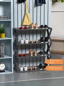 1pc Four-Layer Foldable Plastic Shoe Rack, Upgraded Thickened Shoe Rack, Multi-Layer Space-Saving, Dust-Proof And Simple Shoe Rack, Creative X-Shaped Dust-Proof Steel Tube Shoe Rack, Easy-To-Assemble Shoe Rack, Foldable Shoe Rack, Suitable For Entrances, Corridors, Bedrooms And Dormitories