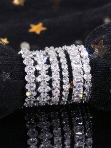 1枚极简主义立方氧化锆戒指，女士款，情人节礼物，结婚纪念日派对首饰 - 銀色 - 查看 9