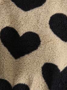 Conjunto de 2 peças de moletom de manga comprida com estampa de coração de pelúcia para meninas, gola redonda e calça preta, novo terno casual moderno adequado para meninas