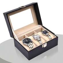 Jewelry Display Tray With Glass Top - PU Leather Watch Box Organizer Case With 3 Slots For Accessories And Keepsakes