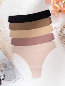 5pcs/Pack Women's Sexy Seamless Bikini Briefs, Comfortable Low-Waist Panties - Multicolor - View 6