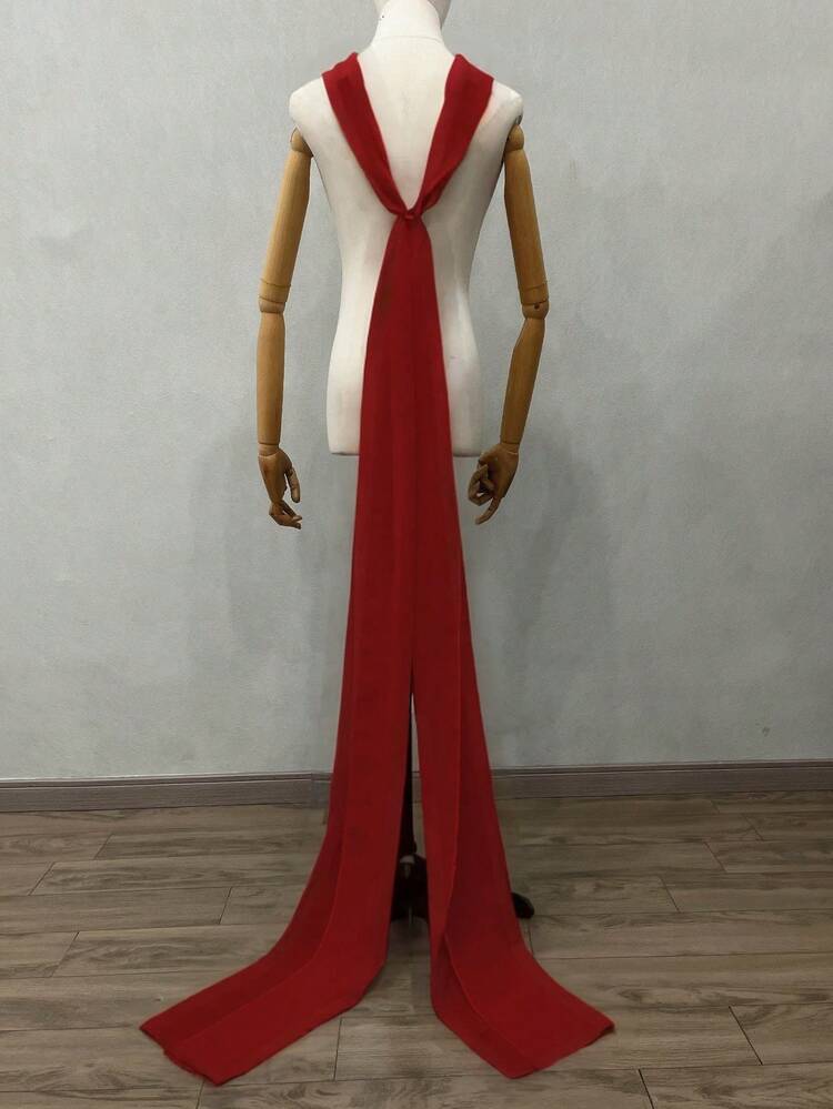 Brudklänning Spetssjal, Långt släp Lyxig Koreansk Fotografisk Sjal, Vit Chiffong Enkel Sjal - Dra ner sjalen - Visa 17