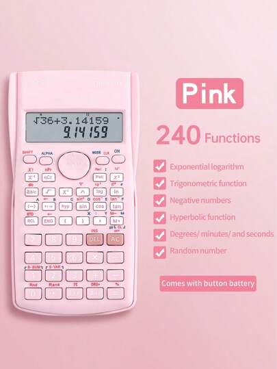 1pc Pink Student Scientific Calculator, Multifunctional Exam & Study Tool For Calculating Function & Fraction With 12-Digit Display; Multifunctional Financial Calculator Back To School