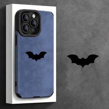 For IPhone 11, 12, 13, 14, 15, 16 Plus Pro Promax XSMAX XS/ X Faux Leather Patch Case, High-End Fashion, Bat Motif,Suitable For IPhone 17 Air - 灰色 - 查看 4
