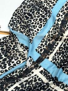 1pc Leopard Print Scarf, Fashionable Women's Silk Scarf With Tassels, Versatile Shawl For Sun Protection - Blue - View 5