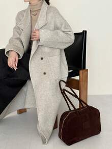 Women's Solid Color Lapel Casual Double-Faced Wool Coat, Autumn Winter. - High Asian Gray - View 9