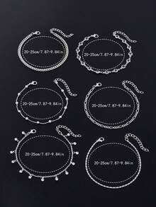 6pcs Minimalist Crystal Element Beach Anklet Set, Versatile Fashion Accessory Gift For Women & Girls, Ideal For Beach Vacation - Multicolor - View 8