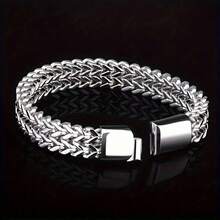 1pc Stainless Steel Braided Double Row Front And Rear Fish Scale Alloy Magnetic Buckle Bracelet With Keel Jewelry New Model - Multicolor - View 3