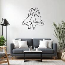 Minimalist Line Art Metal Wall Decor, Abstract Human Figure Design, Modern Living Room And Bedroom Decorative Accent* Rustic Metal Wall Hanging For Kitchen Metal Wall Decor For Kids Room Feather Metal Wall Decor - Black - View 5