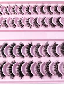Mix 20Pairs Manga Cat Eye Style Clear Band False Eyelashes 5D Fluffy Eyelashes Natural Volume And Soft False Eyelashes,Comfortable To Wear Faux Mink Lashes,Reusable For Cosplay And Used Daily Makeup Extension - màu đen - Xem 4