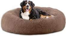 46'' Inch Calming Dog Bed, Plush Anti-Anxiety Donut Dog Bed For Large Dogs, Warming Cozy Soft Cute Round Washable, Marshmallow Cuddler Nest Pet Bed, Brown,11275826 - 巧克力棕 - 查看 1