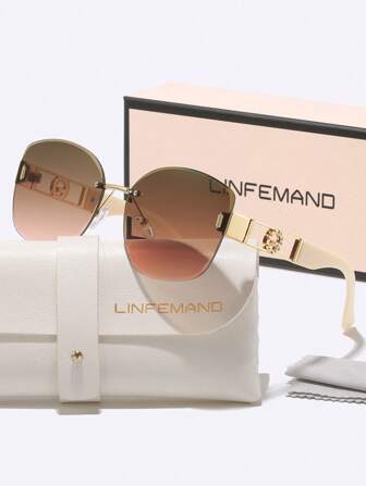 LINFEMAND 无框猫眼时尚眼镜，渐变镜片，女士海滩休闲派对户外旅行时尚，节日礼物