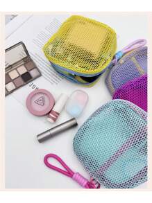 Pochette étanche pour cosmétiques 2025 Dopamine Tofu avec design en maille, grand sac d'articles de toilette de voyage pour produits de maquillage et d'hygiène | Étui de rangement à compartiments multiples avec fermeture éclair et sangle antidérapante. La couleur du nœud est aléatoire.