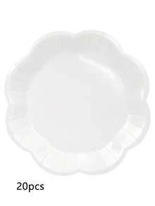 10 piezas/20 piezas/50 piezas Platos de papel rojos de 7 pulgadas con borde ondulado, platos de cena rojos con forma floral de 9 pulgadas, decoraciones elegantes de mesa para fiestas, bodas, baby shower, cumpleaños, Navidad, Año Nuevo, platos para pasteles, artículos para fiestas - Blanco - Ver 10