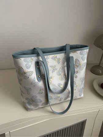 时尚撞色刺绣蝴蝶结手提包，简约度假单肩托特包，适合逛街、钱包、购物、年轻女性、大学生、新人、白领人士。非常适合办公室、大学、工作、商务、通勤、户外、旅行和郊游。