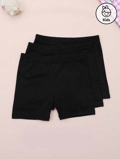 3pcs Girls' Comfortable Soft Black Boyshort Underpants, Breathable Briefs For All Seasons