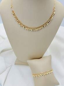 Women's Round Sequin Necklace And Bracelet Set, 18k Gold Plated And 925 Silver - 金色 - 查看 2