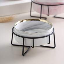 1pc (Iron Frame + Bowl) INS Ceramic Cat Bowl With Iron Frame, Cat/Dog Food Bowl, Pet Supplies, Prevents Neck Strain, Fine Texture, Anti-Grease Absorption, Smooth Glaze, Easy To Clean, Thick Bowl Bottom - Light Grey - View 13