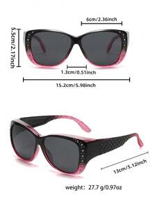 时尚女士超大方形镜框环绕式眼镜，适合驾驶 - 黑色 - 查看 8