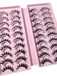 20Pairs Manga Cat Eye Style Natural Look False Eye Lashes With Clear Band Wispy Fluffy And Soft Faux Mink Lashes Makeup Extension - màu đen - Xem 5