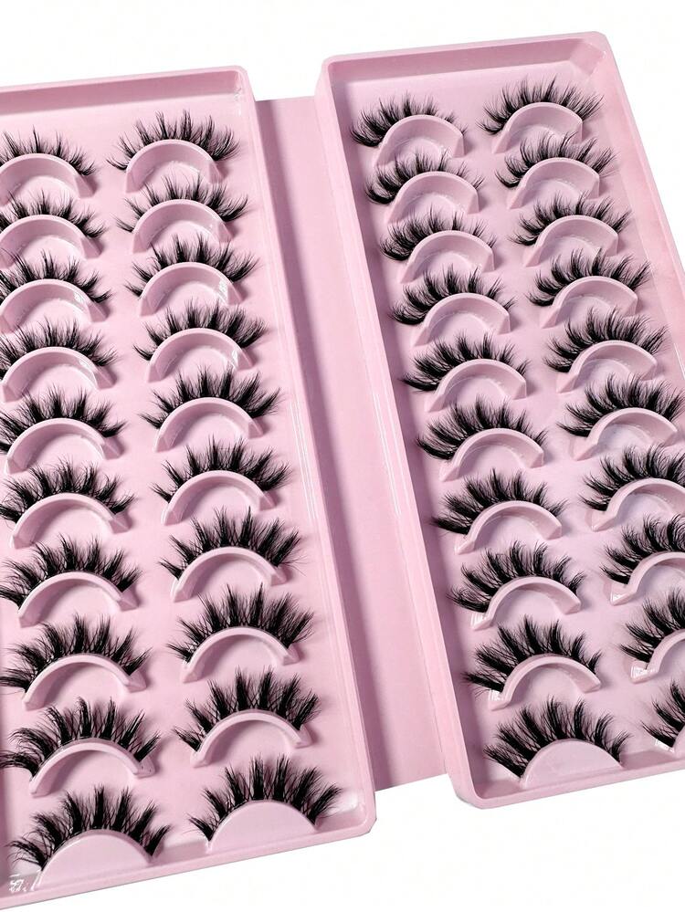 20Pairs Manga Cat Eye Style Natural Look False Eye Lashes With Clear Band Wispy Fluffy And Soft Faux Mink Lashes Makeup Extension - màu đen - Xem 5