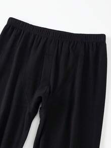 2 peças Camiseta de Manga Longa Gola Careca Masculina + Calça, Camiseta Térmica Casual Quente e Calça Inferior de Fleece para Outono/Inverno