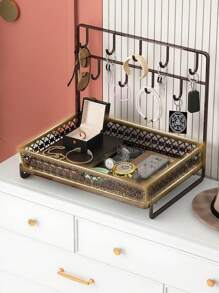 1 pieza Estantería de almacenamiento de llaves multifuncional para la entrada, estantería de almacenamiento de gabinete de zapatos para la entrada, caja de almacenamiento de máscaras, estantería de almacenamiento de joyas, mesa de centro de la sala de estar, mueble del pasillo, entrada, estantería de almacenamiento de cosméticos multifuncional de hierro con ganchos, estantería de baño simple, plato de exhibición de joyas de alta capacidad y creativo