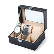 Jewelry Display Tray With Glass Top - PU Leather Watch Box Organizer Case With 3 Slots For Accessories And Keepsakes