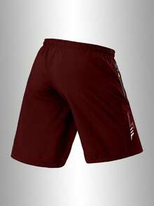 Men's Sporty And Casual Loose Quick-Drying Shorts, With Reflective Strip Design, Pocket, Zipper And Drawstring At The Waist, Suitable For Fitness, Running And Outdoor Activities - Burgundy - View 6