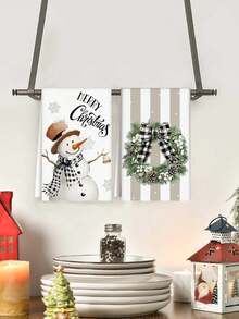 1/2pcs Christmas Decorative Towels, Santa Claus Golden Snowflake Christmas Gnome Snowman Wreath Merry Christmas Pattern Kitchen Decorative Towels, Reusable Hand Towels, Suitable For Christmas Kitchen Living Room Decorative Towels, Christmas Cleaning Supplies, Home Decoration