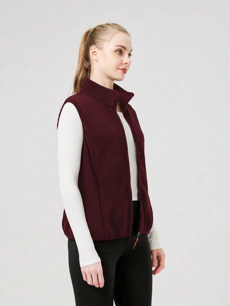 1 pieza Chaleco/Chaqueta deportiva para mujer, primavera, exterior, cremallera oculta, cintura ajustada, ajuste ceñido, forro polar, invierno - Burdeos - Añade 4