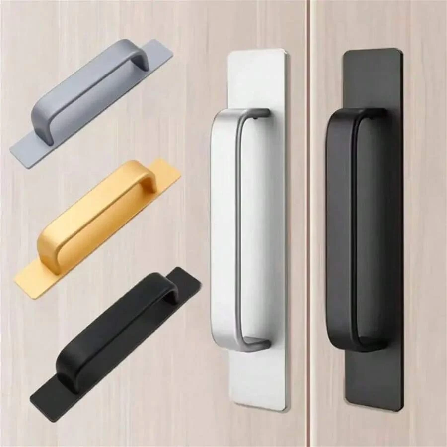 Manija de puerta de aleación de aluminio autoadhesiva - Diseño moderno apto para puertas de vidrio y corredizas - Disponible en negro, plateado, dorado