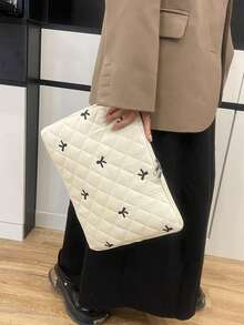 Cute Diamond Embroidery Bow Laptop Sleeve Bag For Tablet - White - View 4