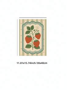 1pc Frameless Vintage Strawberry Wall Art Folk Fruit Poster With Sage Stripe, Rustic Kitchen Decor Print For Bedroom & Dorm | Botanical Posters, Back To School, Retro Room Decor, Funky Farmhouse Aesthetic - Multicolor - View 13