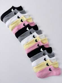 6/9/15 paia di calzini unisex multicolore alla moda e versatili, calzini alla caviglia traspiranti a forma di cuore, calzini invisibili, calzini casual minimali a taglio basso, assorbenti l'umidità, adatti per tutte le stagioni e occasioni